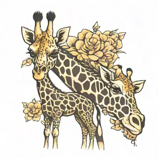 Mom And Baby Giraffes