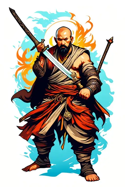 Warrior Monk With Sword Piercing