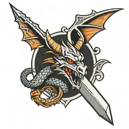 Dagger Surrounded By A Medieval Style Dragon Head