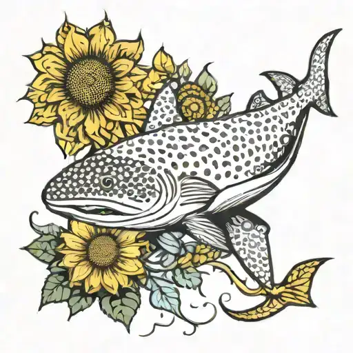 Whaleshark And Gecko Monochrome And Single Sun Flower With Ukrainian Flag Color