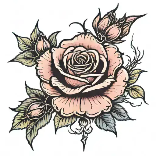 Rose With Thorns And Chinese Love Symbol Intertwined