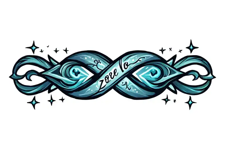 Symbol Of Infinity With The Word Zoe And Small Stars Coming Out Around