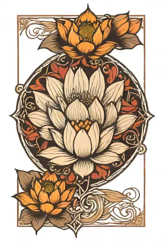 Minimalist Line Lotus Tattoo With Christian Trinity Crosses For Calf Location