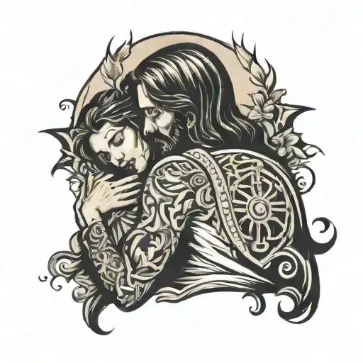 Jesus Behind Girl Bent Over