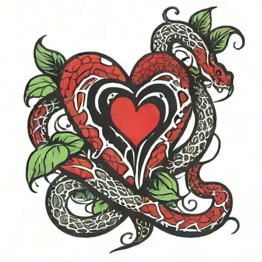 Red Snake And Heart Dripping Blood Heart
