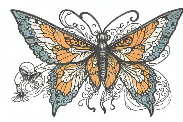 Butterfly Wings With Line Art On The Sides