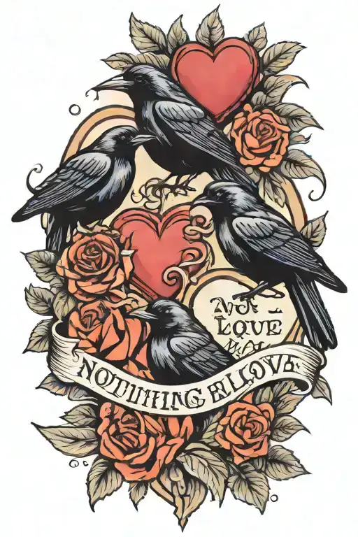 Small Ravens Around The Words Nothing But Love Heart