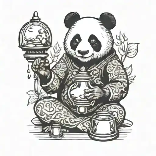 A Buda Panda Praying With Hourglass In His Hands