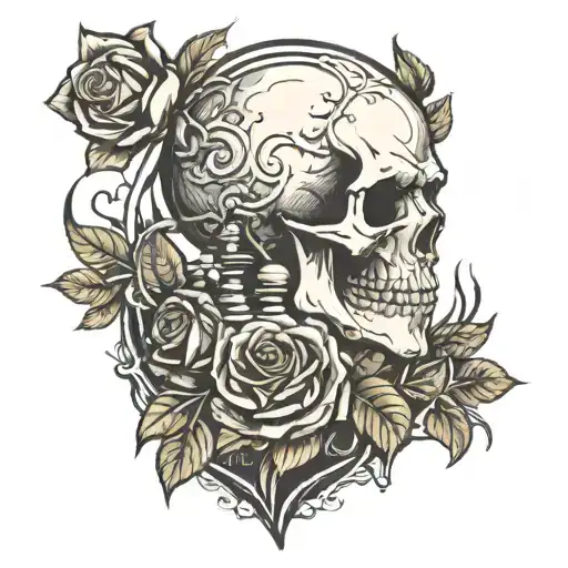 Skull Roses Chess Pieces Brain Surrounded