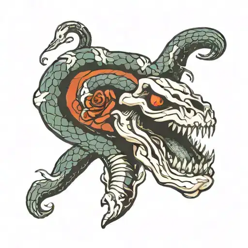 Snake Slithering Through Ram Skull