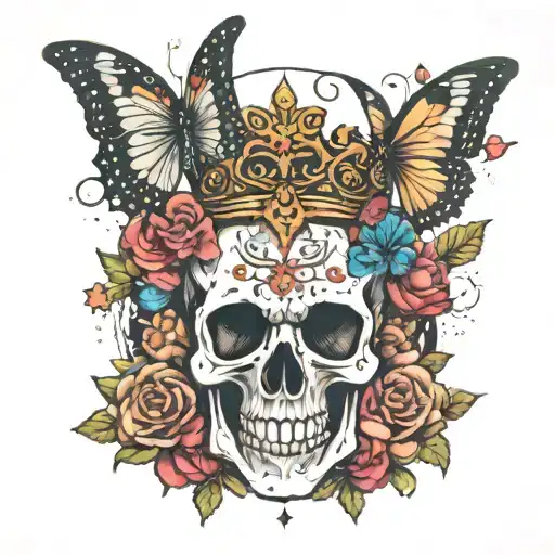 Skull Butterfly Hearts Crown