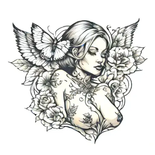 Female Nude Onimask Realism Blackwork