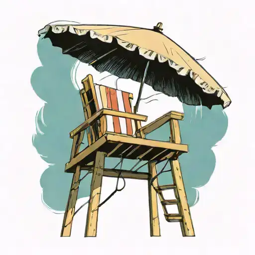 Lifeguard Stand With One Chair High In The Air At Pool With Umbrella Sunny