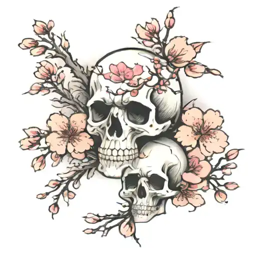 Sakura Flowers And Skull