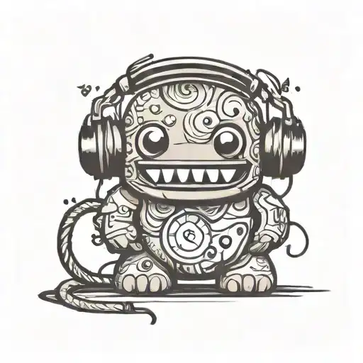 Cute Domo Cartoon Wearing Gamer Headset