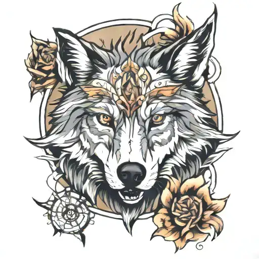 Wolf Head By Mountains Compass Rose