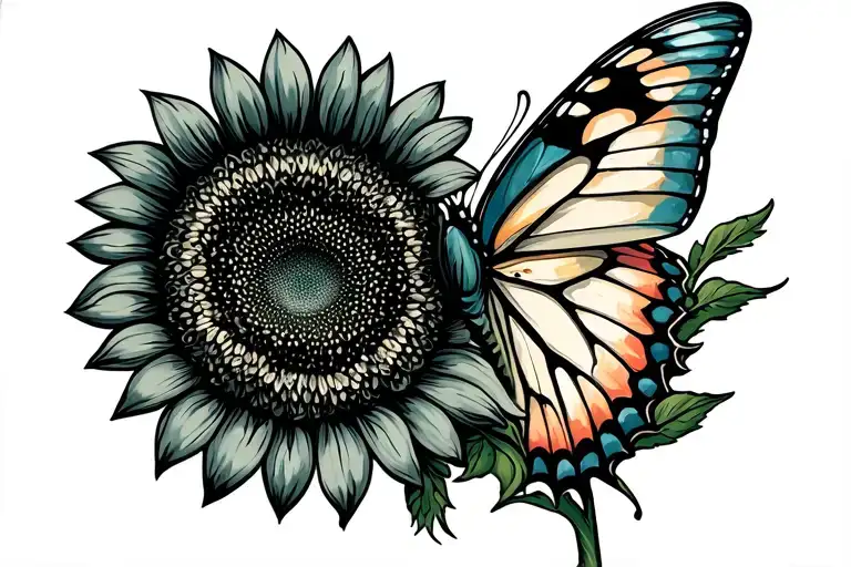 Sunflower With Butterfly Emerging