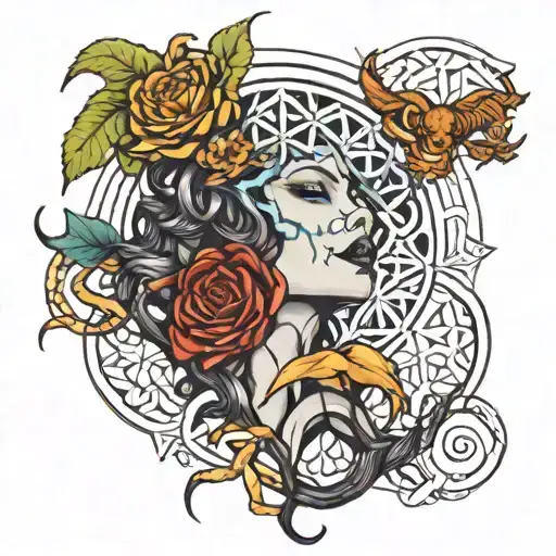 Mash Up Medusa Vampire Snakes Insted Of Hair Flower Of Life Back