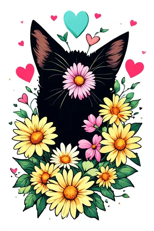 Cartoon Daises And Hearts Surrounded