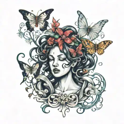 Medusa Withe Butterflys And Doves