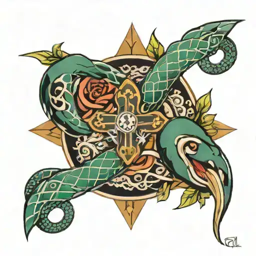 Campas And Cross And Snake Wrapped