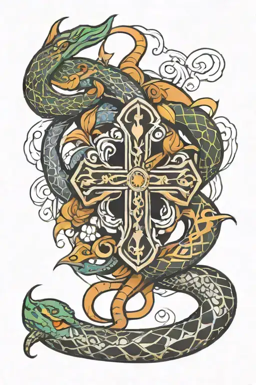 Campas And Cross And Snake Wrapped