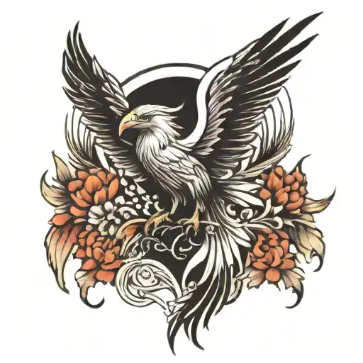 Calf Tatto With A Pheonix Bird