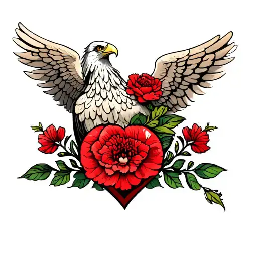 Royal Eagle With Angel Wing And Red Carnation In Place Of The Heart