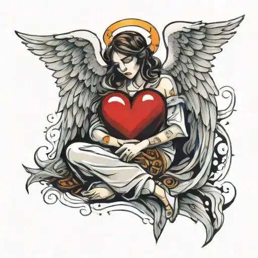 An Angel Who Hugs A Wounded Heart And Cries