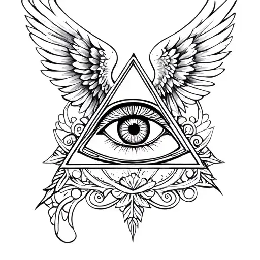 Filigree All Seeing Eye Pyramid Wings In Background