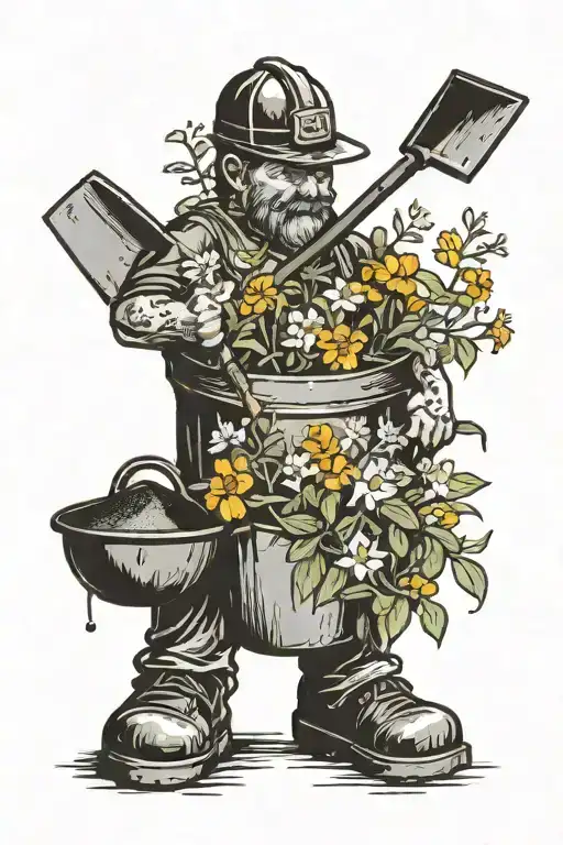 Coal Miner Pick And Shovel With Native Kentucky Wildflowers In The Bottom Inside Of A Coal Bucket