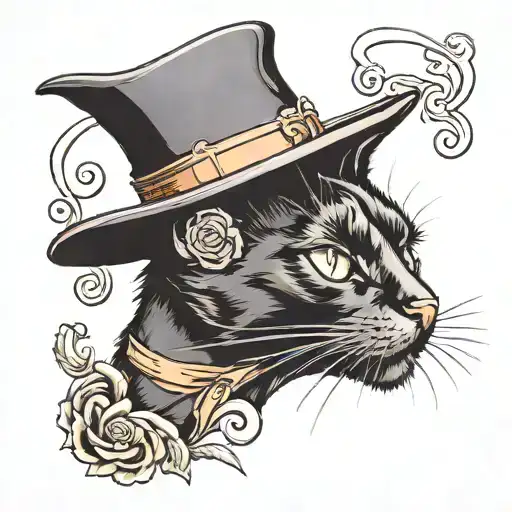 A Black Cat With A Gentlemans Hat Sitting