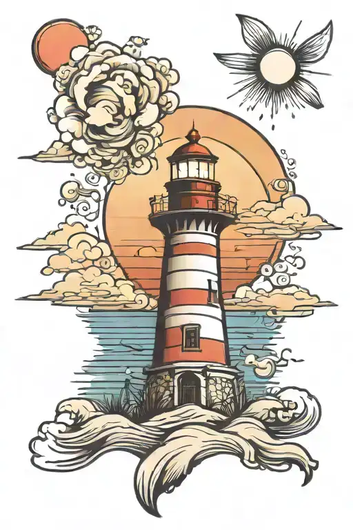 Lighthouse On Beach Sunset