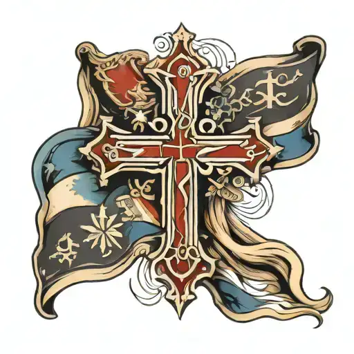 Christian Cross With Flags And Names