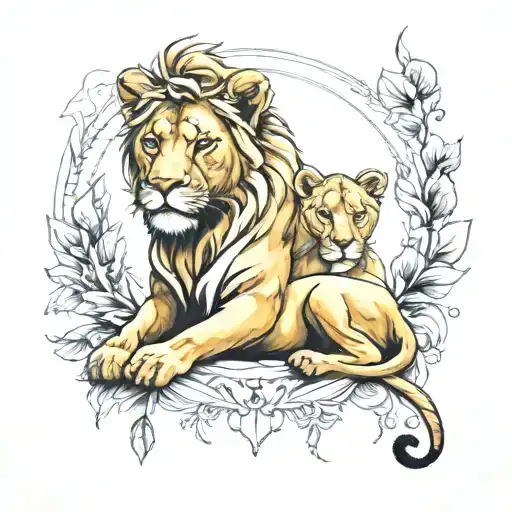 Lioness With Lion Behind Watercolor