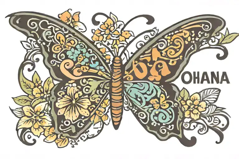 Butterfly With Words Ohana Hawaiian Theme