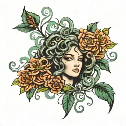 Medusa And Flower Surrounded Sleeve