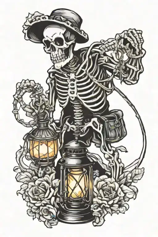 Skeleton Holding Lantern In Graveyarn