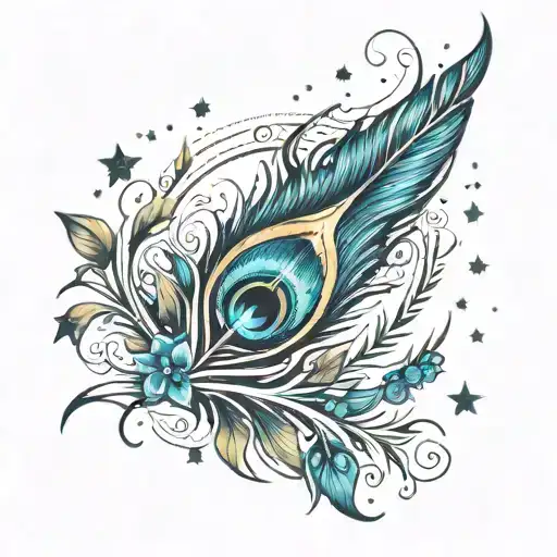 Peacock Feather And Galaxy Filled With Stars