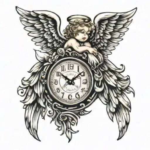 Time Clock Angel Wings Baby Angel
