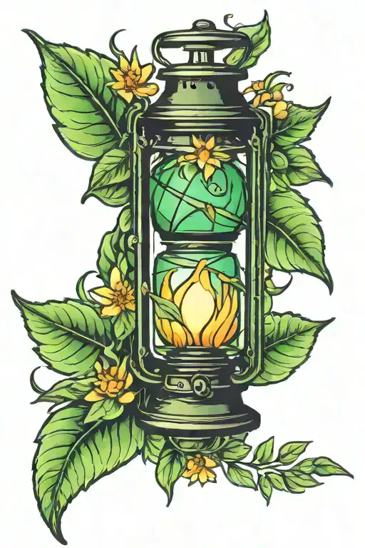 Lantern A Green Leaf And A Sunburst