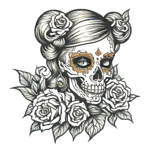 Pinup Girl Goth Skull Adorned