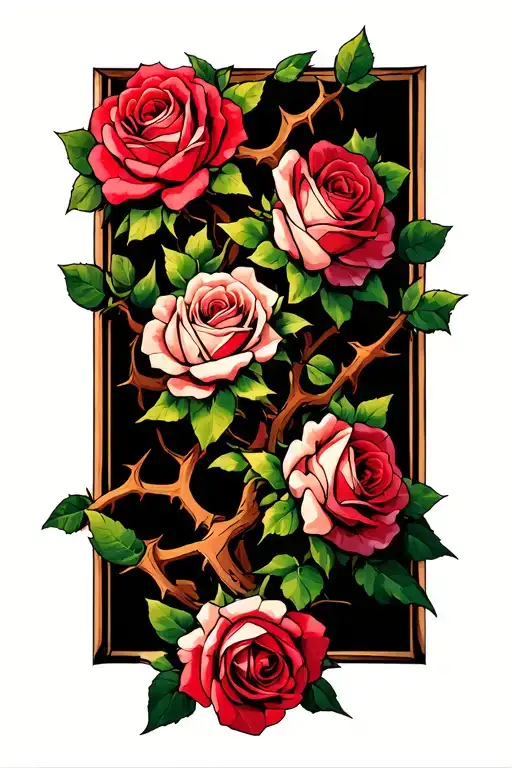 Roses And Thorns On A Thick Vine Wrapping Around