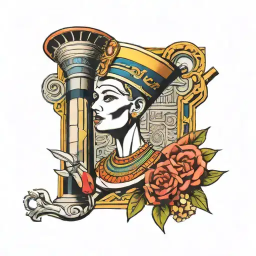 Queen Nefertiti Hieroglyphics In Background