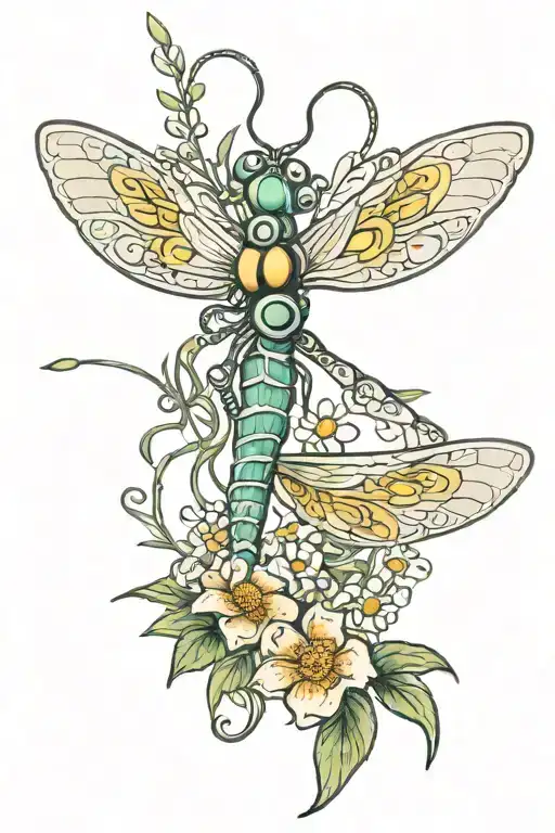 Celtic Dragonfly With Black Eye Susan Flowers Intertwined