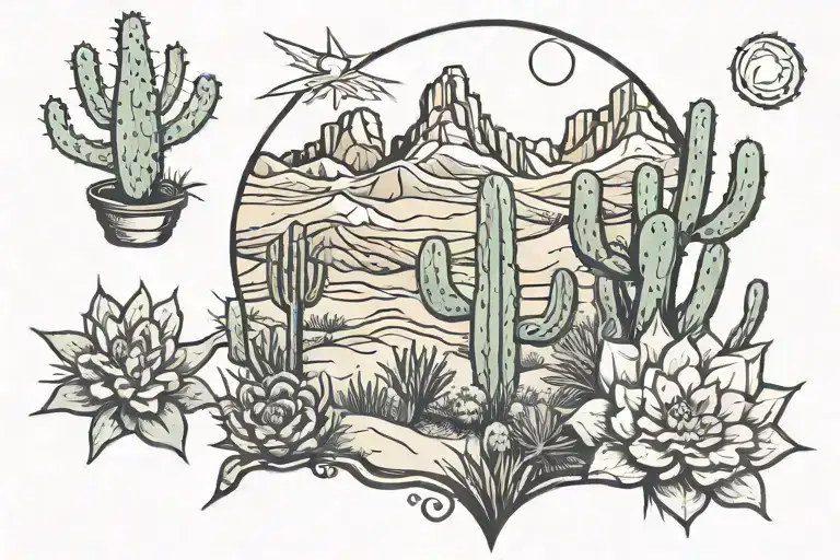 Desert Mountains Cactus Ocean