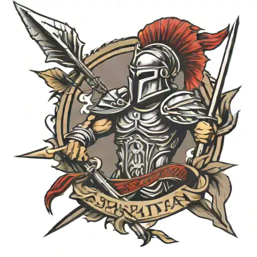 Spartan With Spear And 3 Name Behind