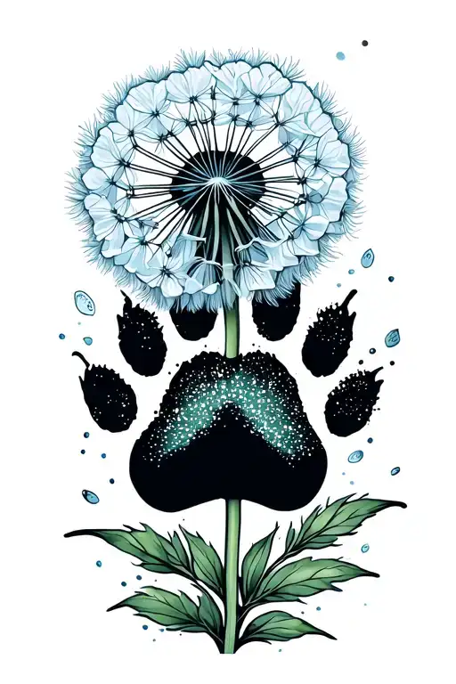 Dandelion Next To A Paw Print