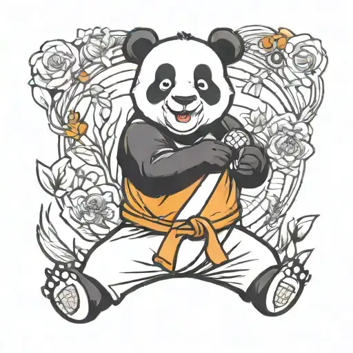 Panda Version Of Winnie The Pooh Doing Karate Black Belt