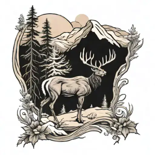 Winter Deer Black And White Mountains